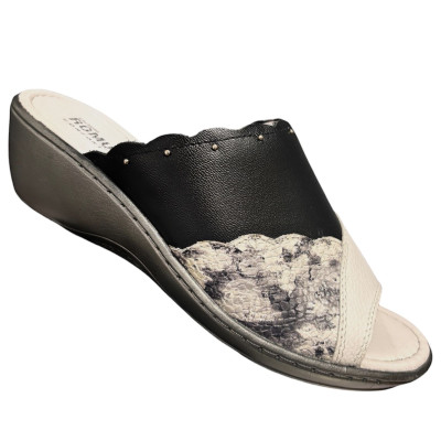 Romulo Sandalia Cuero Negro Blanco Mujer Talla 35 Ref 3682